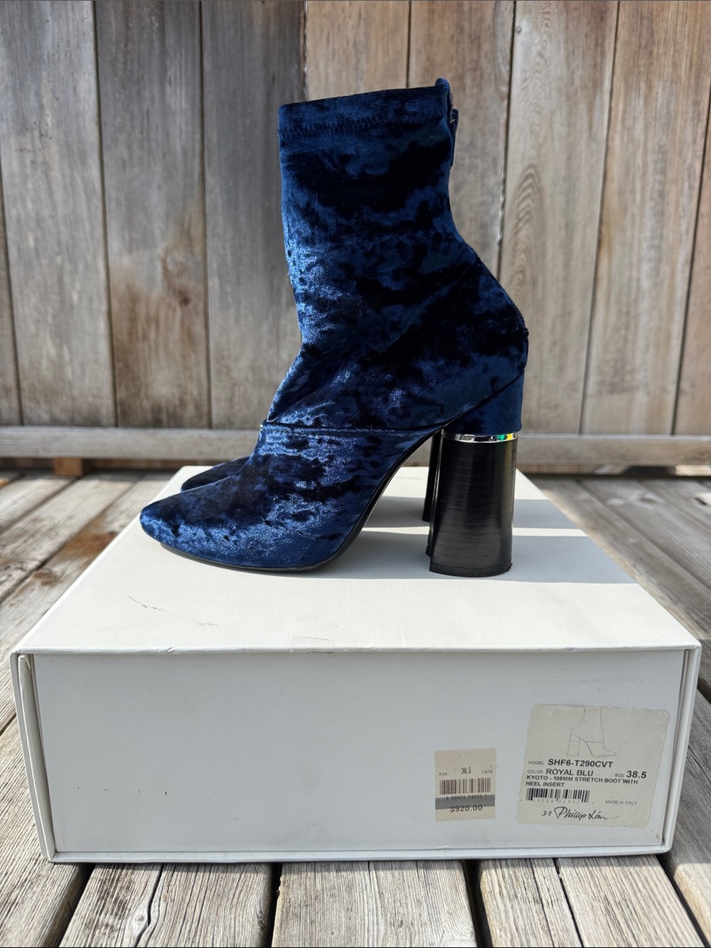 3.1 Phillip Lim Kyoto Royal Blue Velvet Block Heel Ankle Boots